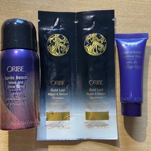 Oribe 3 pc hair care travel sized products.